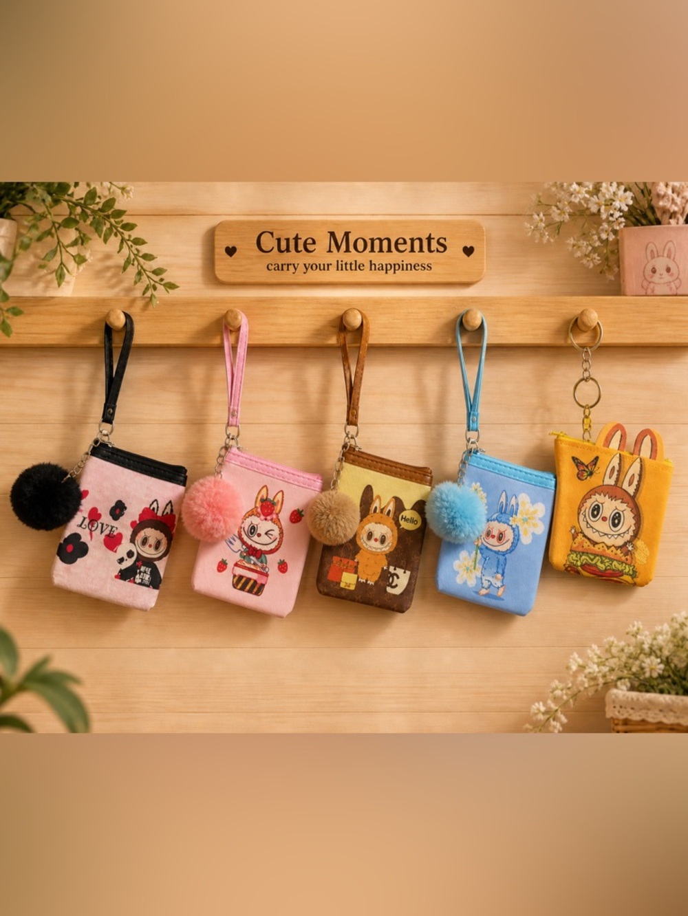 Cute Cartoon Character Coin Pouches with Pom Poms - Pick 1! 🤩 Bundle 5 for &20!